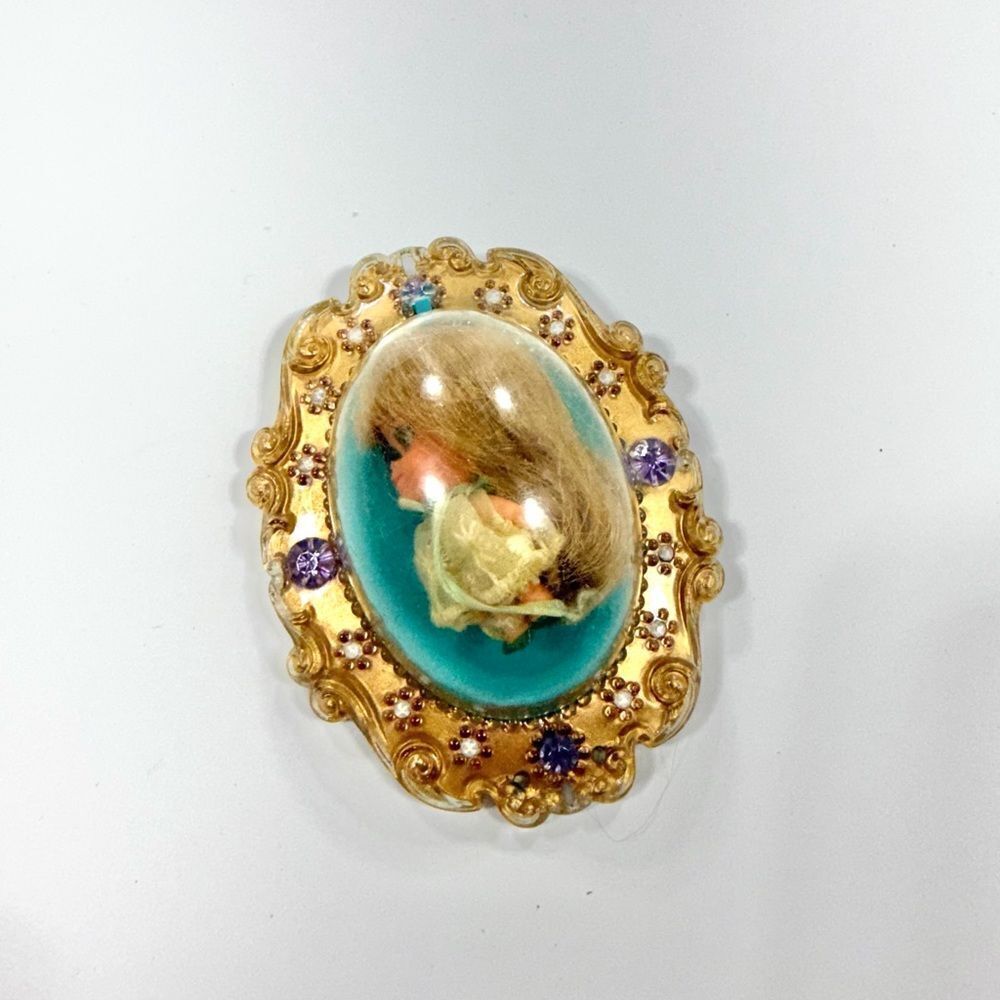 Vintage RARE 1960’s Mattel Lucky Locket Kiddle Gold and Blue Brooch